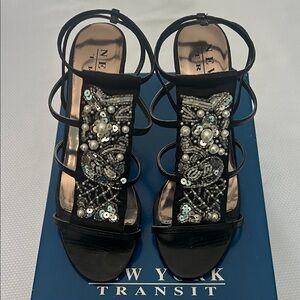 New York Transit Black Beaded Heels. Size 6 1/2